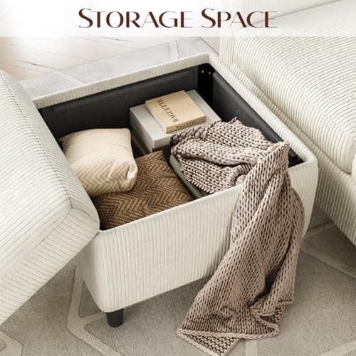 POYISOU Convertible Sectional Couches for Living Room, 3 Seats L Shaped Sofa with Storage Ottoman & 2 Cup Holders, Modern Corduroy Couch Small Sofas for Small Space, Apartment, Office, Beige thumbnail 5