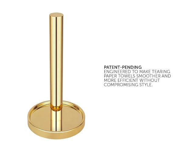 Ivilon Paper Towel Holder Stand - Steady and Easy Tear - Fits All Paper Towel Rolls - Gold Polished thumbnail 2