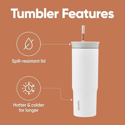 Owala Stainless Steel Triple Layer Insulated Travel Tumbler with Spill Resistant Lid and Straw, BPA Free, 24 oz, Grey/White (Iced Tea) thumbnail 3