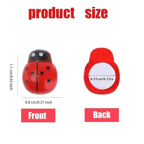 Weenwill Mini Marienkäfer,100 Stück 8 * 11mm Holz Selbstklebend Marienkäfer GlüCkskäfer Rot Ladybug Verzierungen für DIY Handwerk Scrapbooking Bastelarbeiten thumbnail 3