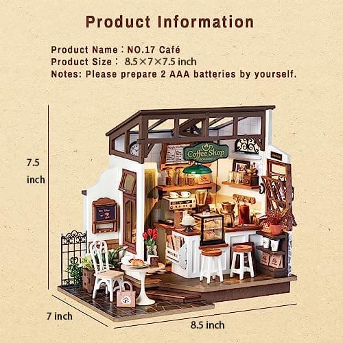 Rolife Coffee Shop Miniature Dollhouse Kit with LED Lights - DIY Crafts for Adults, Birthday Gifts and Hobbies thumbnail 3