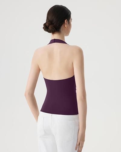 SUUKSESS Women Deep V Built in Bra Cowl Halter Tops Going Out Open Back Tank Tops thumbnail 2