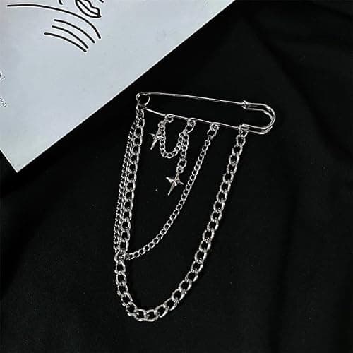 Safety Pin Brooch with Hanging Chains Charms Decorative Punk Goth Collar Brooches Pin for Sweater Dress Skirt Tie Pins Emo Pins thumbnail 5