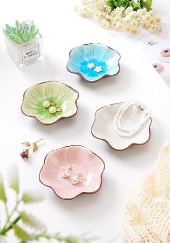 Ice Cracking Leaf Jewelry Dish, Decorative Ring Holder Small Trinket Tray Bowl, Gifts for Daughter Mom Friends, Milk White. thumbnail 4