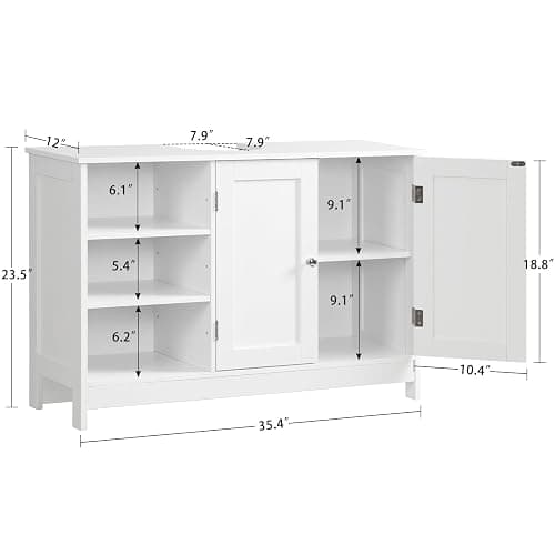 TEENFON 35.4" Pedestal Sink Storage Cabinet with 2 Doors and Adjustable Shelves, Bathroom Sink Cabinet, Under Sink Storage with U-Shape Cut-Out, White thumbnail 3