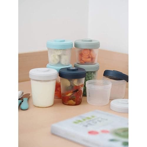 BÉABA, Lot de 12 Portions Conservation et 2 Cuillères Silicone, Clip, Pots empilables et emboîtables, 100% hermétique, Graduation, Congélation, Lait Maternel (2x90 ml & 4x150 ml & 6x250ml), Eucalyptus thumbnail 5
