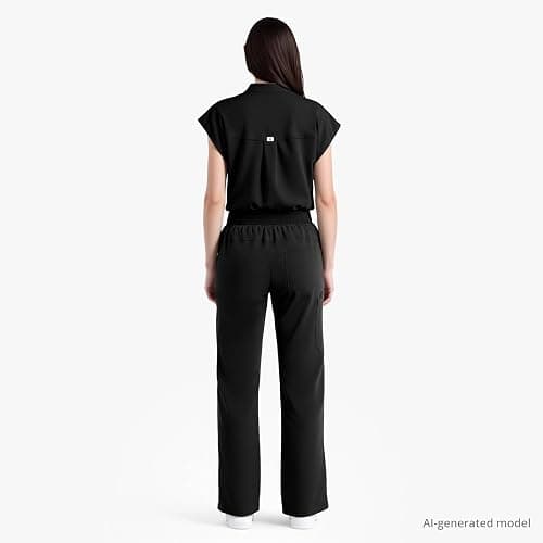 Dvoliaw Scrubs for Women Set, Sleeveless 9-Pocket Straight Leg Yoga Waist | Stand-up collar top, straight leg pants side slits. Soft stretch knit. Yoga waist. Wrinkle-free. For nurses/docs/vets. thumbnail 2