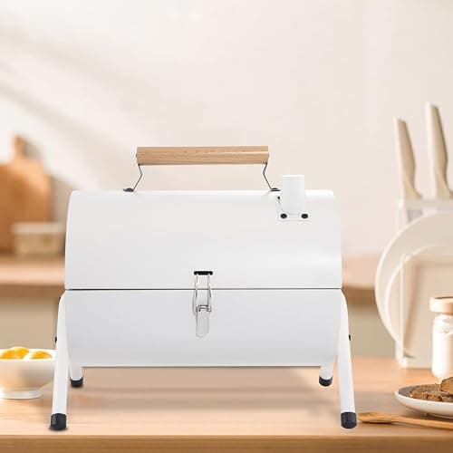 Supernal Tabletop Charcoal BBQ Grill,Portable Charcoal Grill,Small Folding Tabletop Grill for Outdoor Cooking Camping,Picnics,Backyard,Balcony-White,2 Carbon Tank,2 Baking Net,1 Baking Pan thumbnail 8