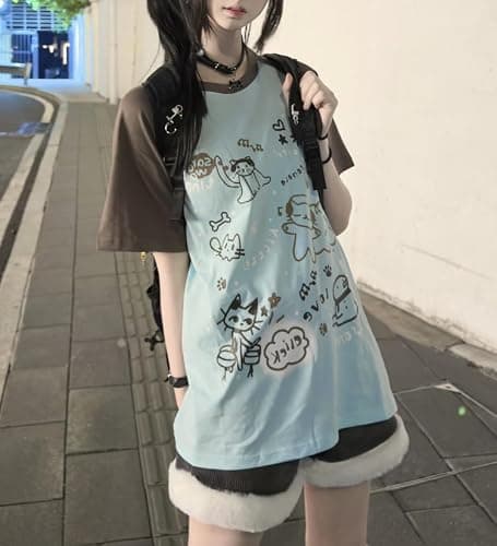Women's Kawaii Cat Print T-Shirts Cartoon Letter Japan Style Kitten Short Sleeve Cute Print Tops Sweet Girl Y2k Tee Tops thumbnail 3