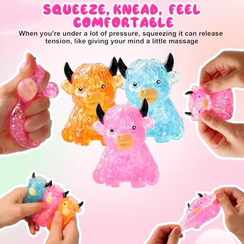 Glitter Highland Cow Squishies Fidget Toy, Cute Sensory Squeeze Toy，Soft Slow Rising Sensory Stress Relief Ball for Adults，Party Favor for Cow Lovers (Orange) thumbnail 3