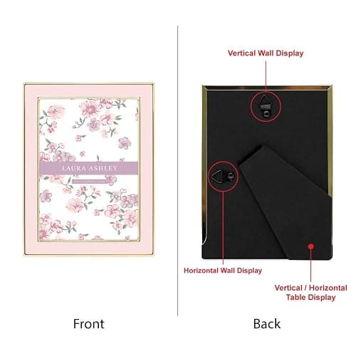 Laura Ashley 4x6 Pink Enamel Picture Frame, Gold Metal Edge with Easel, for Countertop, Counterspace, Tabletop Display, Bookshelf, Desk, Wall Décor, Photo Gallery thumbnail 4