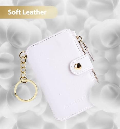 M-Plateau Wallet, Womens card Holder Leather Keychain Wallet With Zipper Coin Pocket ID Window Wrist Strap Gift Box (White) thumbnail 10