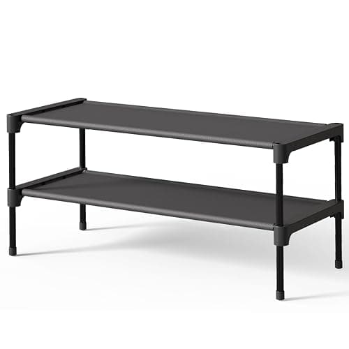 Kitsure Shoe Rack - Non-Woven Shoe Rack Shelf, Shoe Organizer for Closet, Entryway, Garage & Corridor, Stackable Shoe Shelves, 27.5" Wide - 2 Tier, Black - Image 1