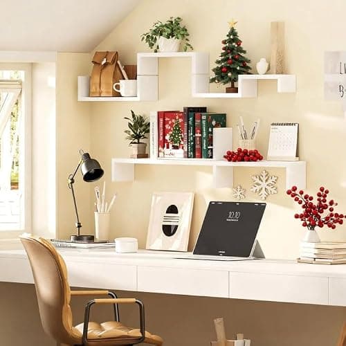 SRIWATANA Floating Shelves for Wall, Wall Shelves for Bathroom, Bedroom, Living Room, Kitchen, Office, Wood Shelves for Home Decor Set of 5 (Washed White) thumbnail 4