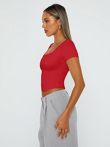Trendy Queen Tshirts Shirts for Women Double Lined Going Out Crop Tops 2025 Spring Summer Workout Y2k Clothes Beach Fashion thumbnail 4