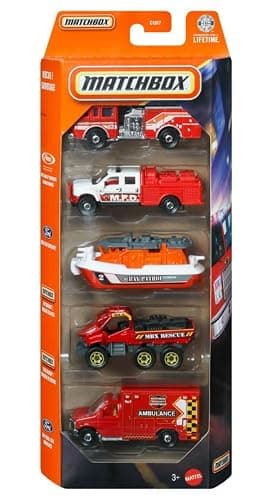 Matchbox Rescue 5 Pack [Pierce Fire Engine, F-550 Super Duty, Bay Brigade, Trail Tracker, 2009 Ford E-350] 1:64 Scale Diecast Toy Vehicles - Image 1