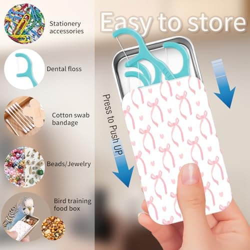 POTYHDC Portable Dental Floss Case, Refillable Cute Travel Floss Dispenser for Men & Women, Pocket Travel Floss Picks Case for Purse, Backpack, Bag Pink Cute Bows thumbnail 3