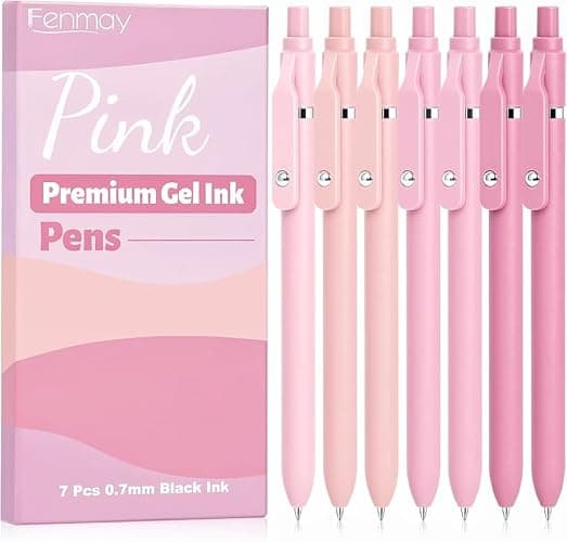 Fenmay Pink Pens Black Ink, 7 Pcs 0.7mm Fine Point Smooth Writing Gel Pens, Quick Dry & No Smudge, Cute Aesthetic Back-to-School Office School Supplies Gifts for Women & Students - Image 1