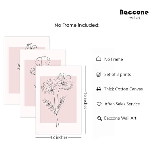 Baccone Pink Wall Art Pictures Decor Blush Pink Flower Canvas Painting Floral Botanical Wall Art Girl Room Poster Aesthetic Coquette Artwork for Bedroom Office Bathroom 12x16 Inch UNFRAMED set of 3 thumbnail 2