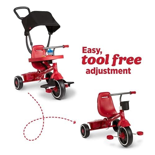 Radio Flyer 4-in-1 Pedal & Push Stroll ’N Trike, Ages 1-5, UV Canopy, Red | Toddler Tricycle & Stroller, High-Density Foam Tires, Parent Push Handle, Removable Tray, (Amazon Exclusive) thumbnail 7