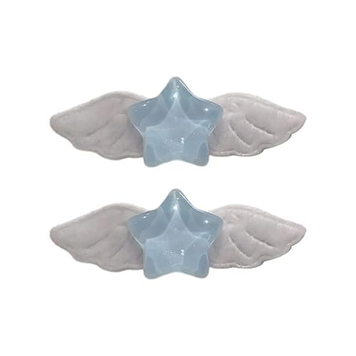 NUEAYMS 2pcs Cute Small Hair Clip Sweet Lovely Pill Star Wings Hair Barrettes Hairpins Styling Hair Accessory Party Gifts Wings Hair Clip, 2 hearts-Blue - Image 1