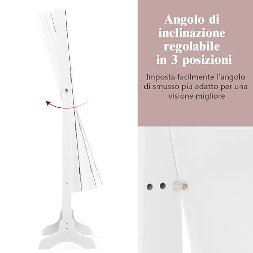 COSTWAY Specchio Portagioie da Terra, Armadietto Portagioie con Specchio a 3 Angoli, Organizer per Gioie Camera da Letto, 35 x 30 x 144 cm (Bianco) thumbnail 5