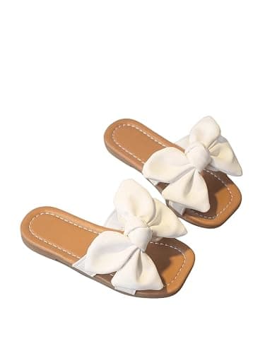 GORGLITTER Girl's Bow Sandals Open Toe Summer Dress Flat Sandals - 12.5 Big Kid - Brown - Image 1