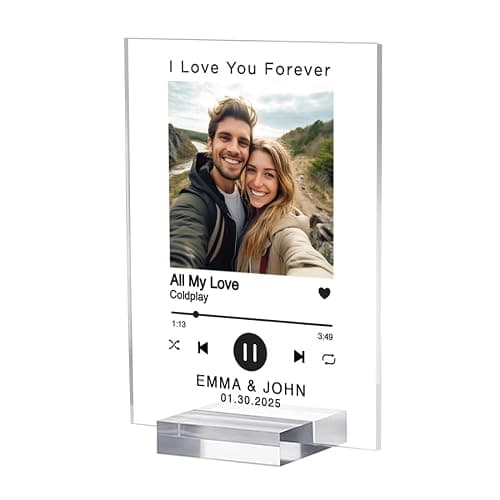 Andaz Press Personalized Custom Song Plaque With Picture, Song Picture Frame Custom Music Plaque Glass Acrylic Customized Music Photo Frame with stand, Customized Gifts for Boyfriend Bf Girlfriend Gf - Image 1