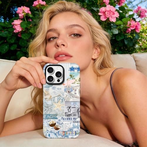 Lumen for iPhone 17 Pro Case, Compatible with MagSafe, Hard Shell Protective Cover with Camera Protection - Preppy East Coast Summer Collage Aesthetic, Blue Sailboat Seashell Watercolor Design Coastal thumbnail 8