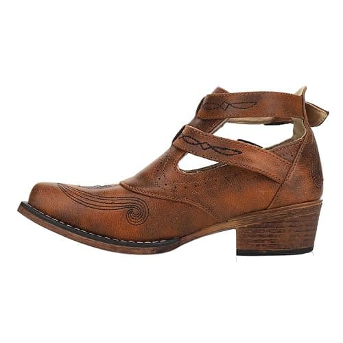 ROPER Womens Willa Embroidery Snip Toe Casual Boots Ankle Low Heel 1-2" - Brown thumbnail 8