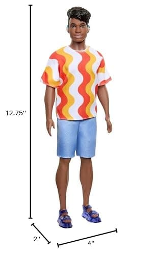 Barbie Fashionistas Ken Doll #220 with Behind-the-Ear Hearing Aids & Broad Body Wearing a Removable Orange Patterned Shirt, Shorts & Jelly Sandals thumbnail 3