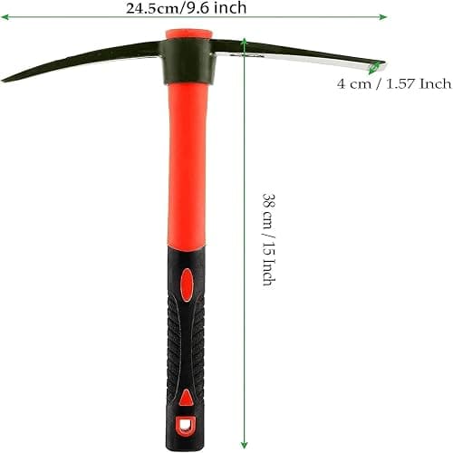 Garden Pick Mattock, 38x25cm Red Pickaxe with Fiber Handle, Garden Mattock for DIY | Camping | Gardening | Digging | Paving | Farm | Hand Tools | Construction thumbnail 2