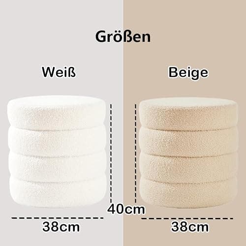 Zedelmaier Runder Teddy Hocker mit Stauraum - Sitzhocker, Schminktisch & Aufbewahrungshocker für Wohnzimmer, Schlafzimmer & Kinderzimmer (Weiß) thumbnail 2