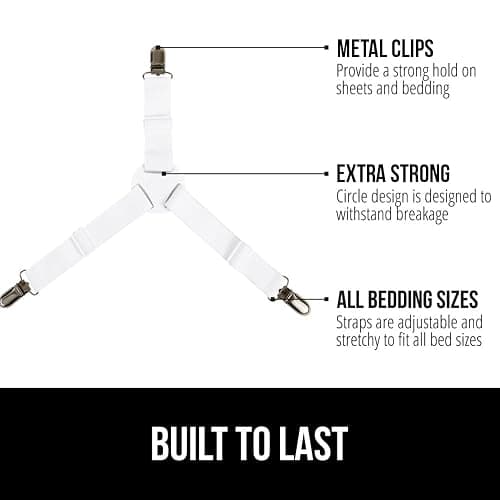 GORILLA GRIP Patent Pending Bed Sheet Holders, Adjustable Elastic Fasteners with Metal Clips, Keep in Place Fitted Bedding Straps, Firm Tight Suspenders for Mattress, US Designed, 4 Pack White thumbnail 3