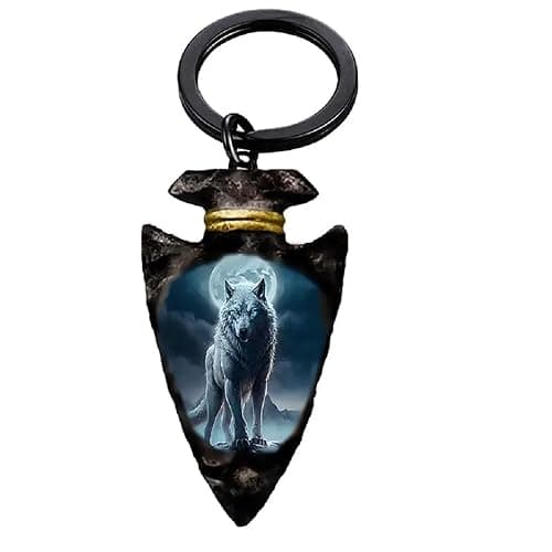 AttractionOil.com Wolf Moon Metal Arrowhead Keychain - Image 1