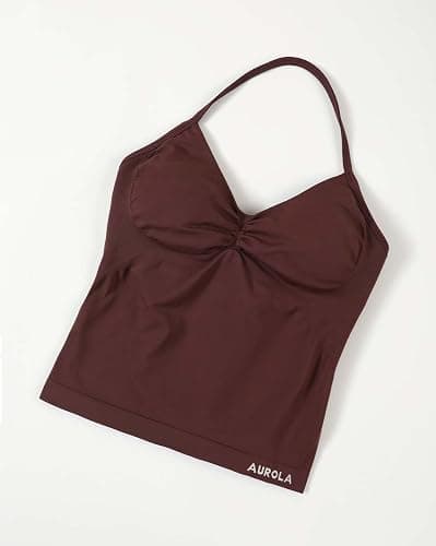 AUROLA Influence Longline Strappy Workout Halter Tops for Women,Removable Cups Padded Bras Impact Gym Yoga Sleeveless Top thumbnail 2