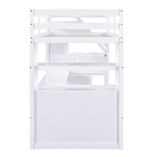Harper & Bright Designs Twin Size Loft Bed with Desk Staircase and Storage Drawers, Solid Wood Loft Bed Frame with Shelves for Kids Adults Teens, White thumbnail 9