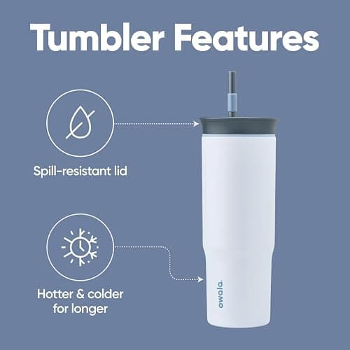 Owala Stainless Steel Triple Layer Insulated Travel Tumbler with Spill Resistant Lid and Straw, BPA Free, 24 oz, Grey/Blue (The Great Blue) thumbnail 4