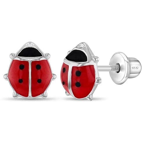 925 Sterling Silver Kids Ladybug Stud Earrings with Safety Screw Back for Little Girls - Cute and Hypoallergenic Twist Locking Screw Back Earrings for Babies, Toddlers, and Young Girls - Image 1