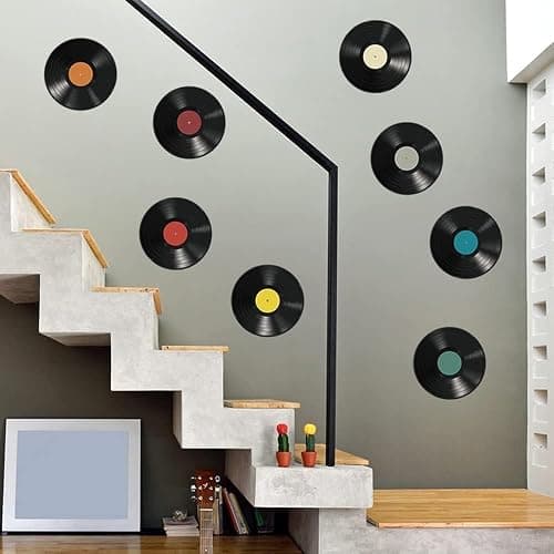 WrtmyR 8 Pack Blank Vinyl Records Decor Wall Stickers,9in CD Album Cover Posters,Fake Vinyl Records Bedroom Decor for Rock and Roll Music Party Decorations (Made By Cardboard thumbnail 4