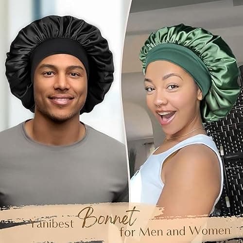 YANIBEST Soft Satin Bonnet for Men Women, Sleep Cap to Maintain Moisture | Unisex Double Layer, Bonnet for Sleeping, Protect Hair, Natural Wave, Curly Coily, Reduce Frizz, Adjustable Sleep Hat thumbnail 2