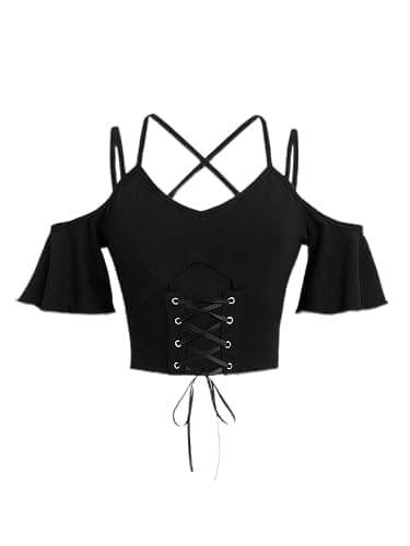 GIFTZS Lace Up Front Cold Shoulder Top - Image 1