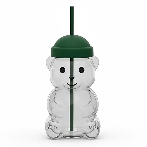 Carorioxy Glass Bear Cup With Straw Lid Teddy Hat Coffee Mug Cups And Jar Glasses Drinking Shaped Straws Honey Tumbler Iced Clear Drink Sippy Bearcup Bottle Water Cute Jars Green Vasos Lids (1) - Image 1