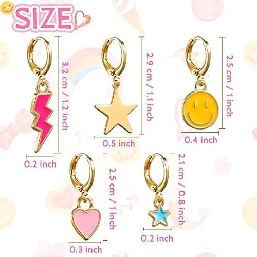9 pairs /18 pairs, college style earrings, fashion personality Hypoallergenic Earrings for Girls smile heart star lightning and colorful pendant, make you look more vibrant, energetic, young thumbnail 2