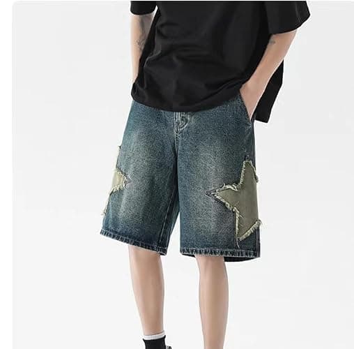 POHADON Y2K Blue Denim Shorts Summer Casual Loose Straight Leg Unisex Baggy Jeans Shorts Jorts Grunge Harajuku Streetwear thumbnail 3