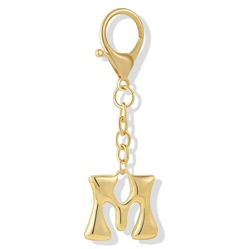 Vintashion Gold Plated Bubble Initial Letter Keychain for Women Car Key Bag Purse Decorative Keyring Charm Accessory - Image 1