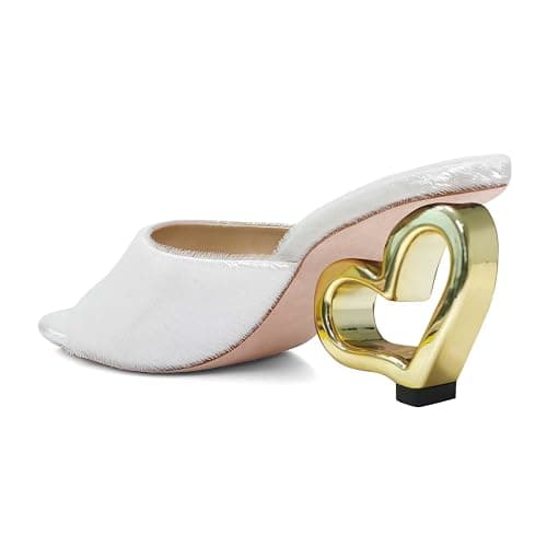 XYD Women Chic Heart Heel Mules Open Toe Slip On Cozy Plush Slides Sandals Evening Party Shoes thumbnail 4
