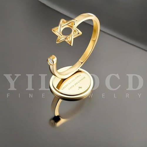 YILUOCD Star of David Zircon Ring for Women, Simple Magen David Wiccan Amulet, Hexagram Adjustable Rings Jewish Jewelry thumbnail 2