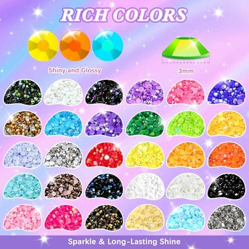 VIVIBOOM 40000Pcs Resin Jelly Rhinestones Kit, 30 Colors 3mm Flatback Gems for Crafting, Rhinestones for Bedazzling with Tools for Nail Art Shoes Book Makeup Gifts thumbnail 3