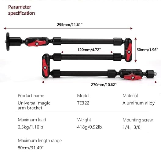REFLEX CAMERA Metal Articulating 32" Magic Arm with Super Clamp Overhead Camera Mount – 1kg Load Capacity, Boom Arm with 1/4", 3/8" Screws Mounts - Photography, Videography & Streaming - Adjustable thumbnail 9